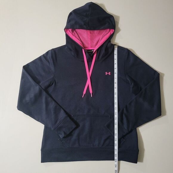 Under Armour® Women's Black Long Sleeve Pink Mesh Lined Hoodie - Picture 4 of 14